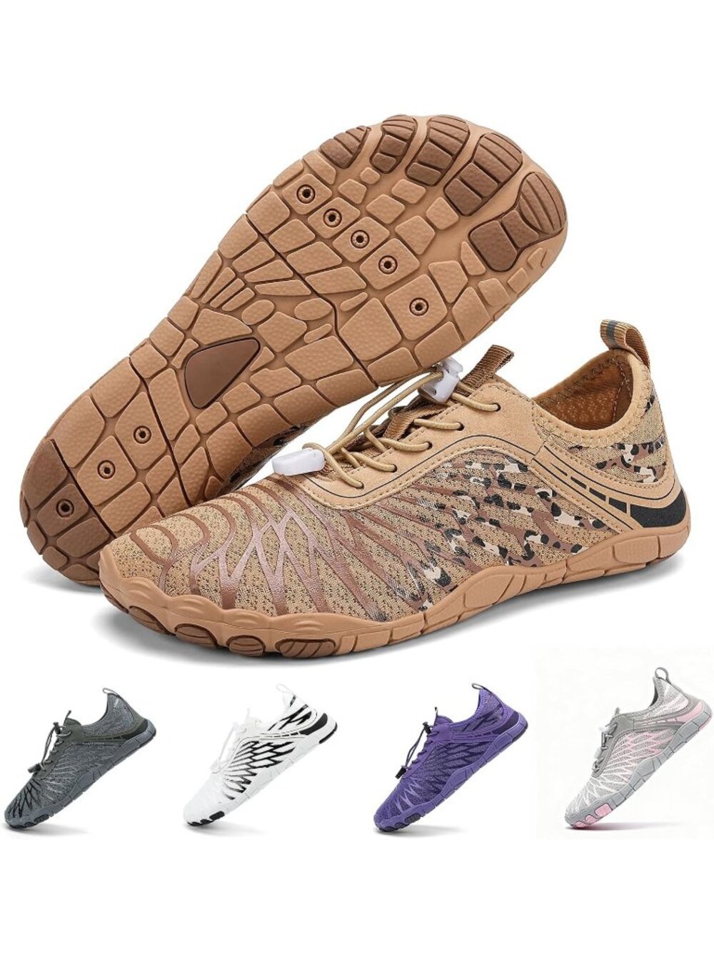 Womens Tan Mesh Barefoot Breathable Non-Slip Athletic Footwear Water Shoes